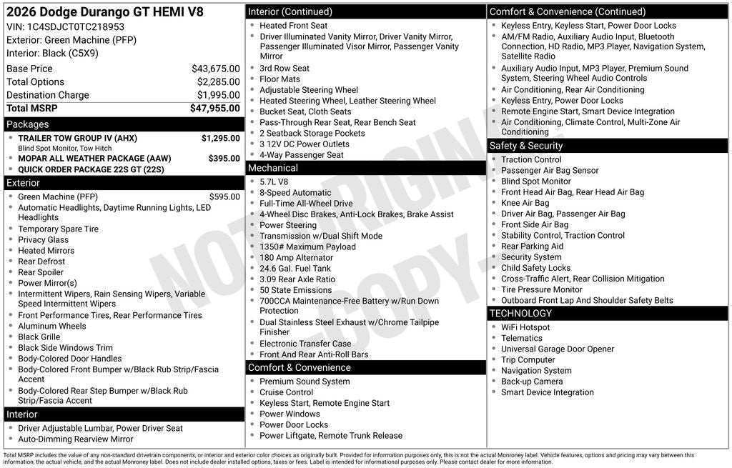 2026 Dodge Durango GT HEMI V8