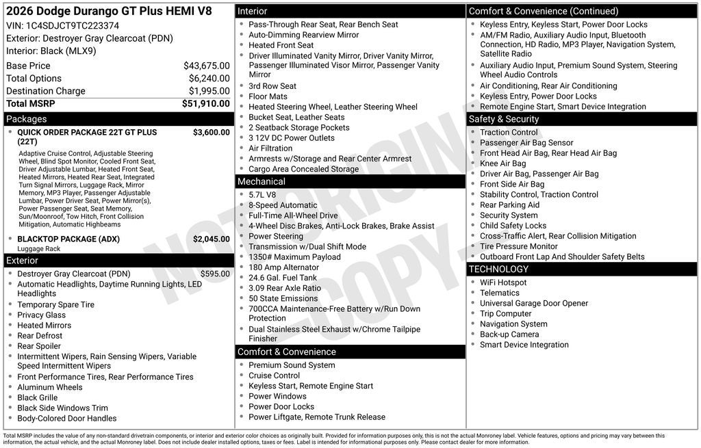 2026 Dodge Durango GT Plus HEMI V8