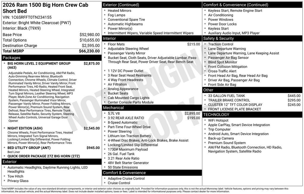 2026 RAM Ram 1500 Big Horn/Lone Star