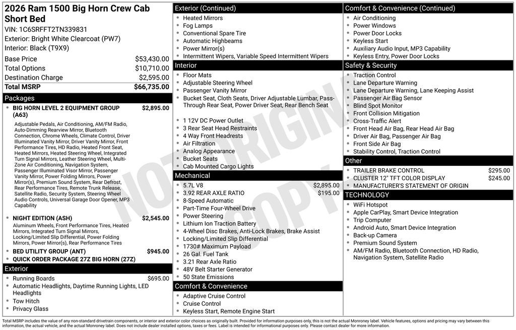 2026 RAM Ram 1500 Big Horn/Lone Star