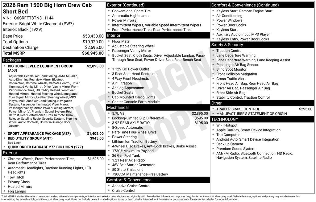 2026 RAM Ram 1500 Big Horn/Lone Star