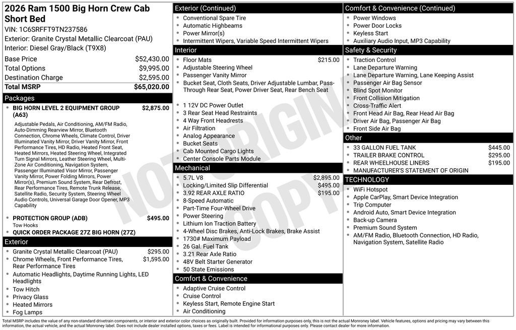 2026 RAM Ram 1500 Big Horn/Lone Star